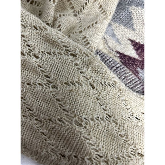 Vanity Purple Beige Semi Sheer Loose Knit Sweater Cardigan W Tassels Women’s L - Picture 14 of 15